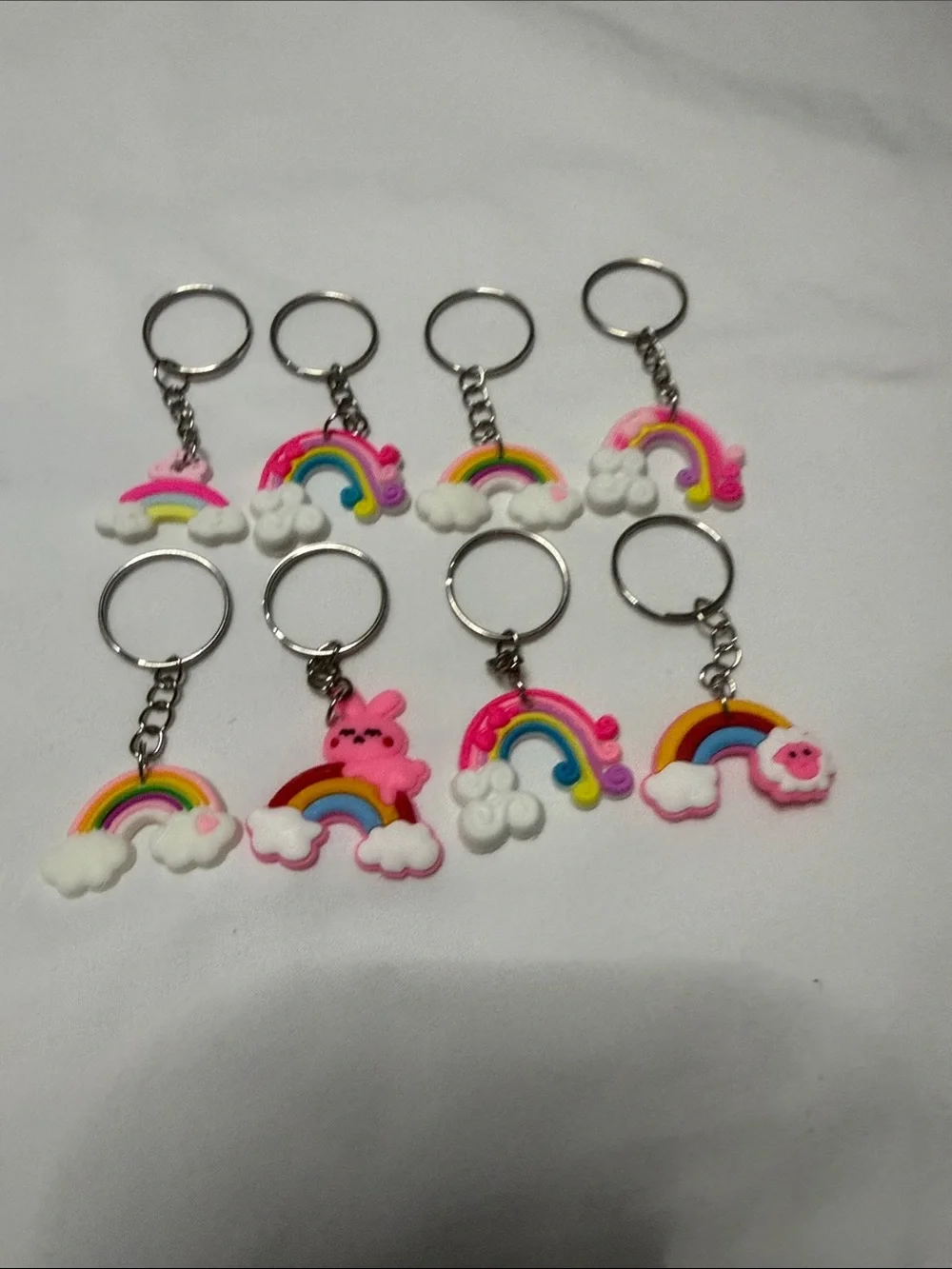 Sets of 8 Cute Rainbow Cloud Keychain Set - Pink Accent